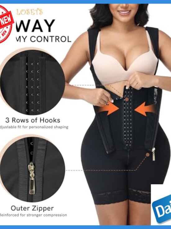 Full Body Shapewear Bodysuit Tummy Control Zipper Hooks 3XL - Picture 2 of 7